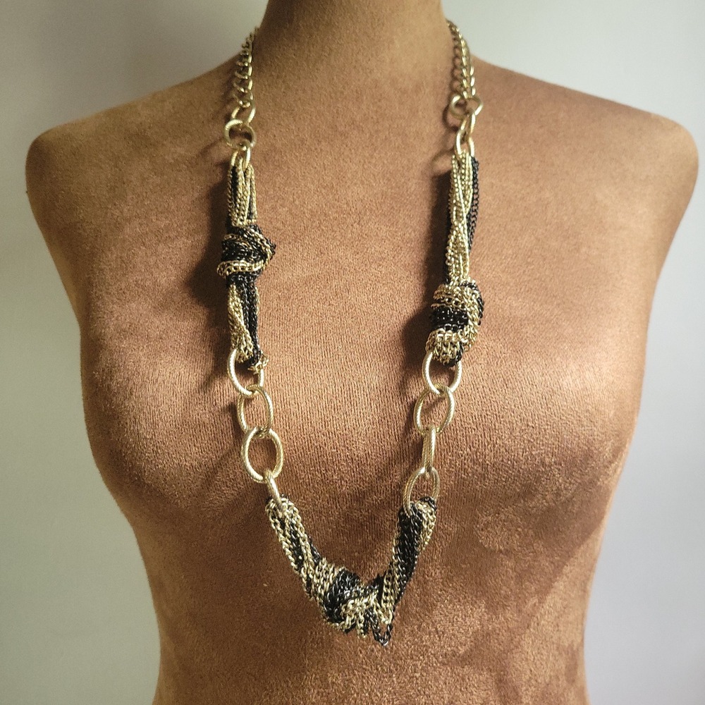 Gold Black Multi Strand Knotted Chain Statement Necklace 22 Inch β Eclectic